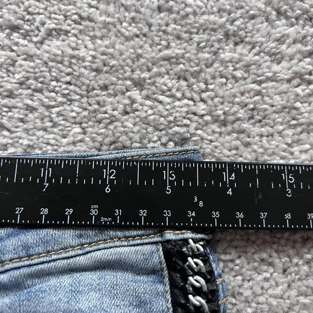 Alice + Olivia Chain Studded Side Stripe Slim Jeans Womens 27 Blue Mid Rise - Picture 11 of 16